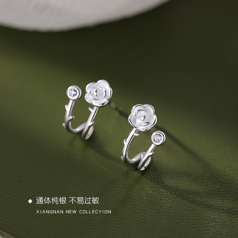 925 Perak Camellia Stud Earrings Wanita Kadar Tinggi Anting Bunga Fashion Fashion Perhiasan Telinga Pribadi