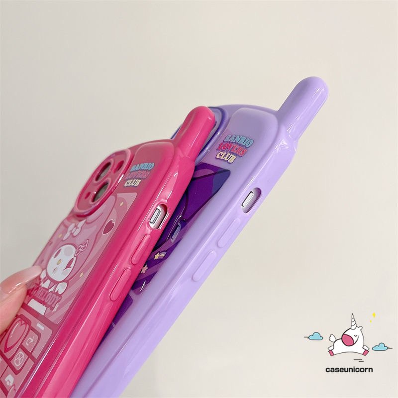 IPHONE Casing Bentuk Ponsel Kepribadian Retro Kompatibel Untuk Iphone11 13 14 12 Pro MAX XR 7 8 Plus X XS MAX SE 2020 Lucu Kreatif Kartun Kuromi Melody Glossy Ungu Roes Merah Soft Case