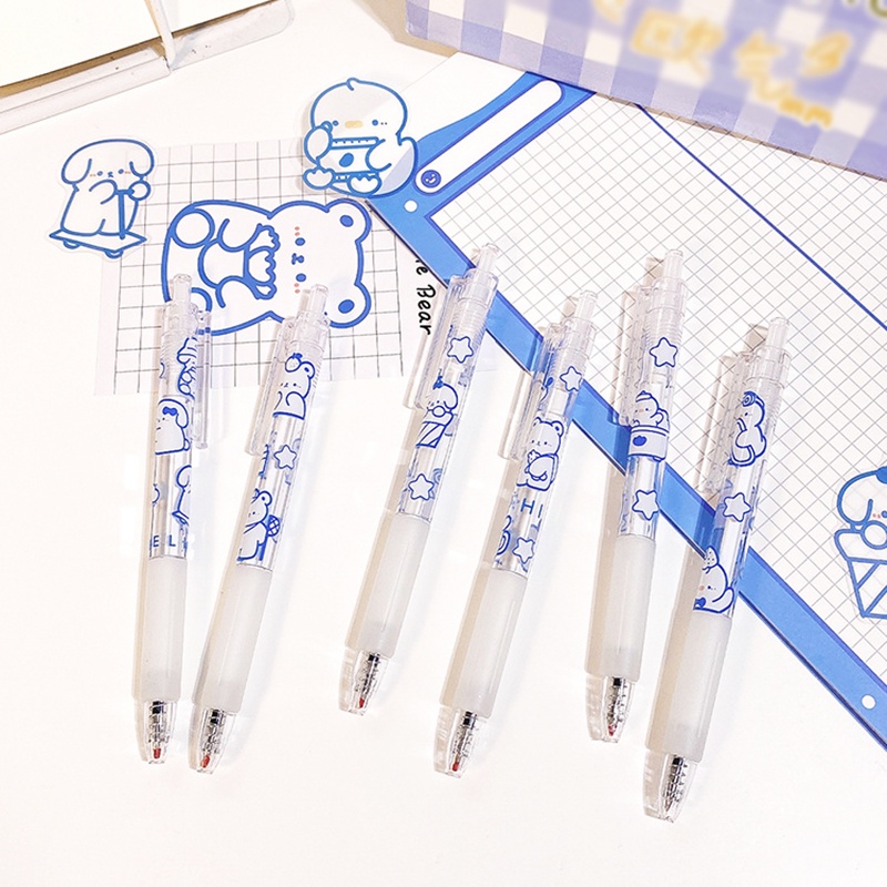 Pulpen Gel Transparan Bear 0.5mm Retractable/Ballpoint Tinta Hitam Kartun Hewan/Tulisan Halus Perlengkapan Kantor Sekolah