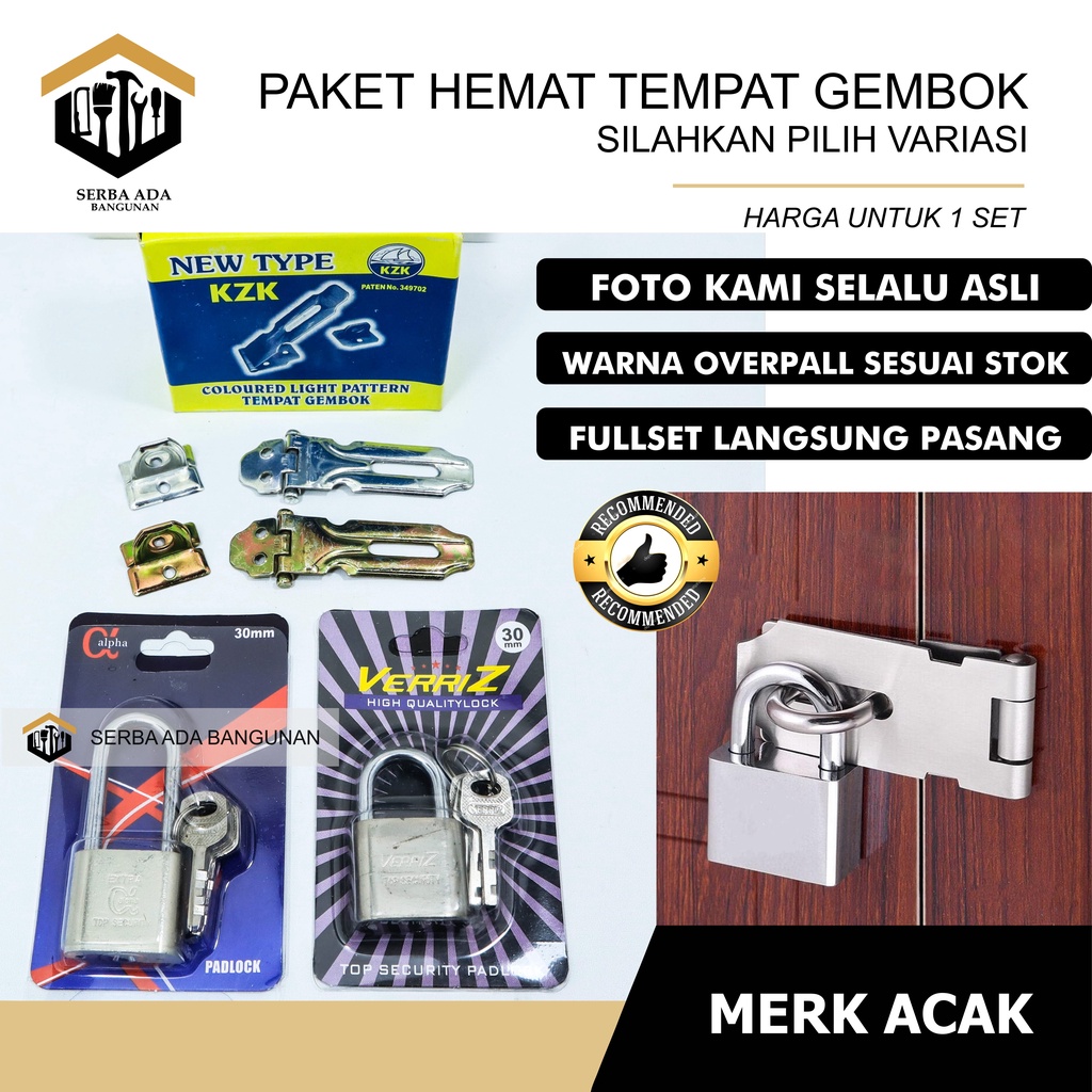 Paket gembok nekel 30mm + overpal cantolan gembok 2.5inch Paket Kunci Loker Siap Pakai