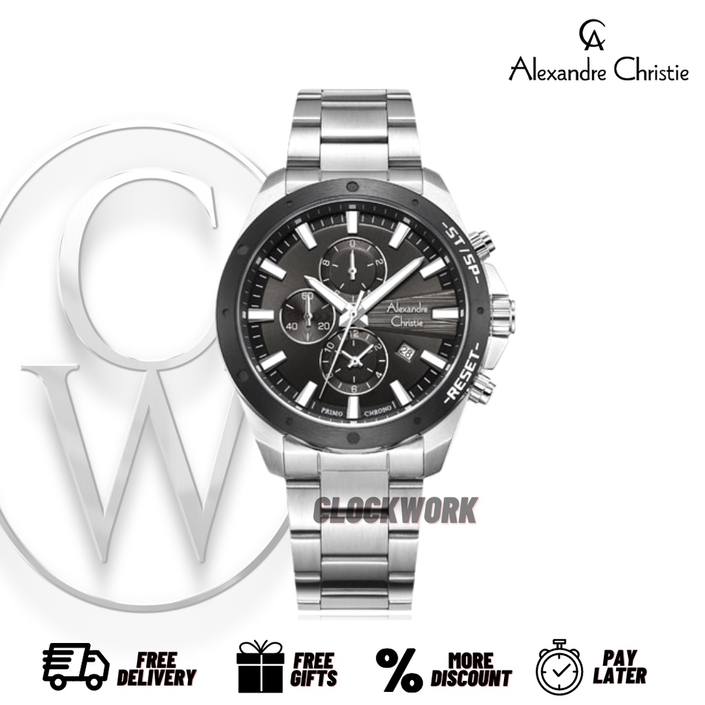 Jam Tangan Pria Alexandre Christie AC 6669 MCBTBBA Tali Rantai Chronograph Casual Sporty Formal Styl