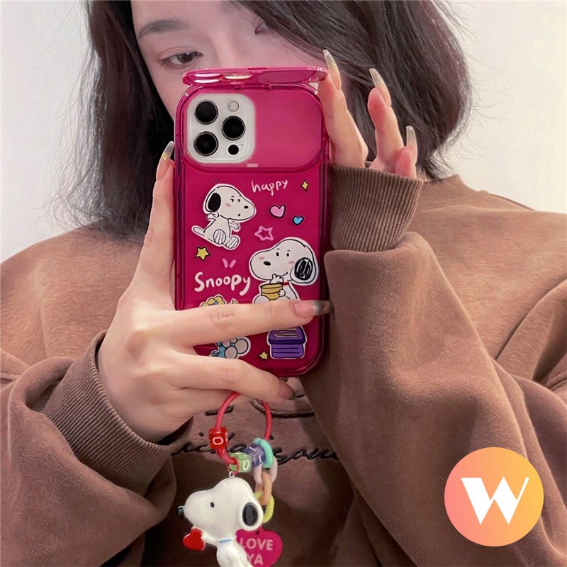 Flip Make Up Cermin Lembut Tpu Case Kompatibel Untuk IPhone 7Plus 8Plus 11 14 13 12 Pro Max X XR 7 8 Plus XS Max SE 2020 Kartun Lucu Snoopy Shockproof Phone Cover