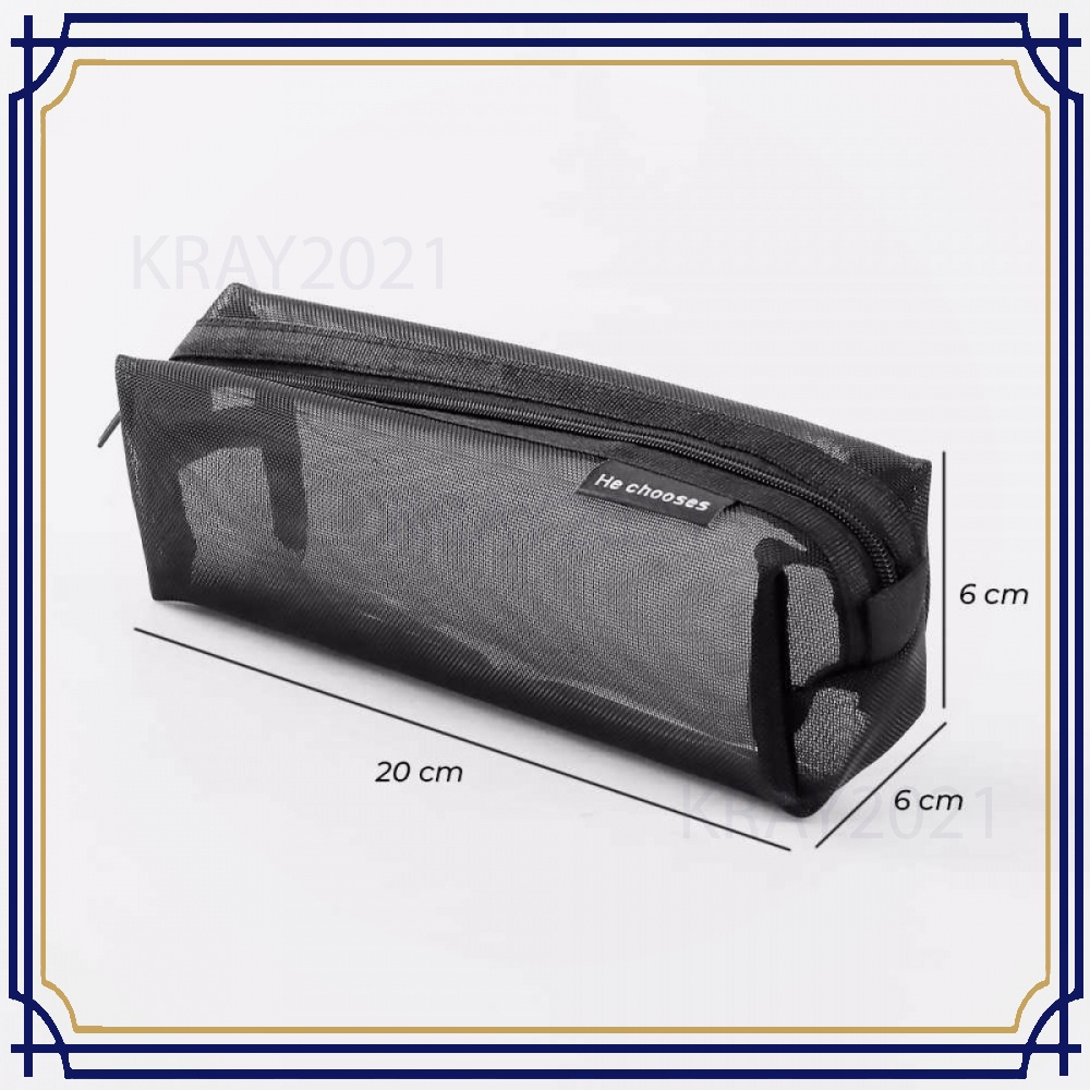 Tempat Pensil Jaring Simple Stationery Mesh Zipper Bag -AT800