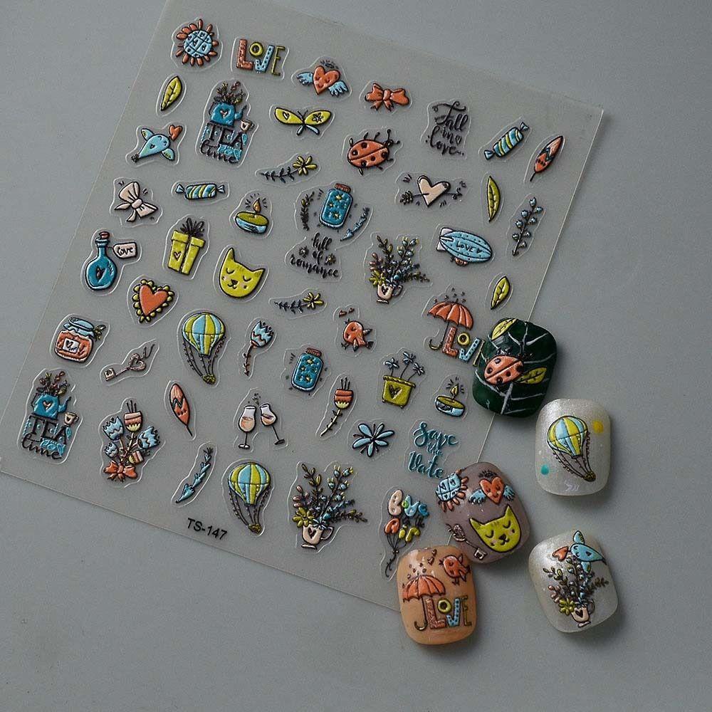 Mxbeauty Kartun Stiker Kuku Lucu Perekat Diri Kelinci Klein Biru Kucing Anjing Beruang Stiker Kuku Nail Art Dekorasi