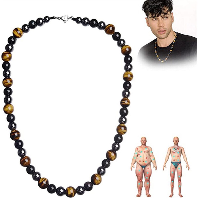 Kalung Manik-Manik Punk Tiger Eye Untuk Pria/Kepribadian Fashion Obsidian Hematite Pesona Kalung Perhiasan Aksesoris