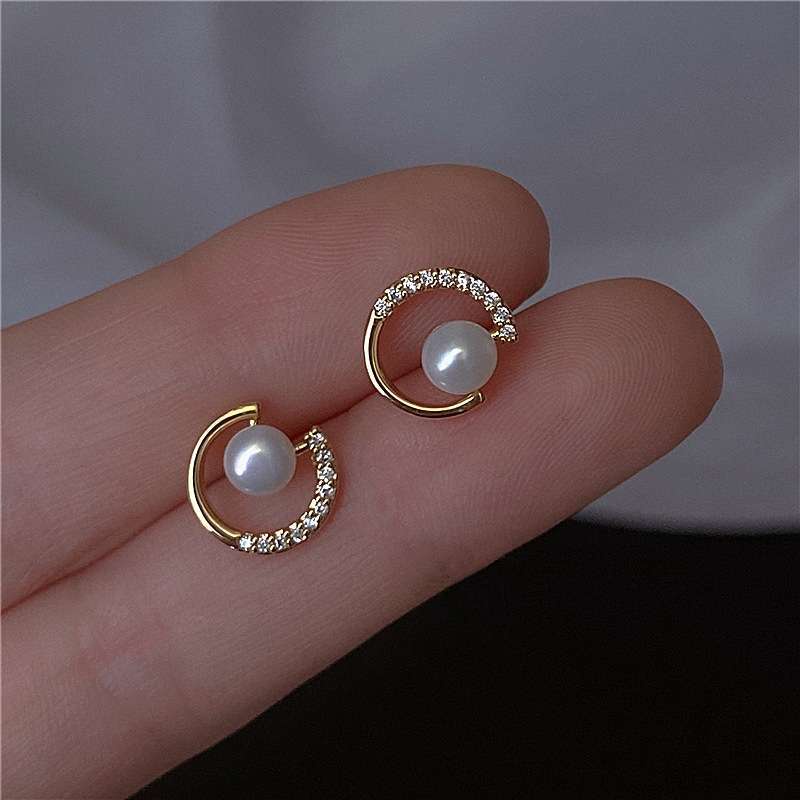 Fashion Mutiara Perak Tulip Anting Elegan Zirkon Hati Bunga Stud Earring Untuk Wanita Hypoallergenic Aksesoris Perhiasan