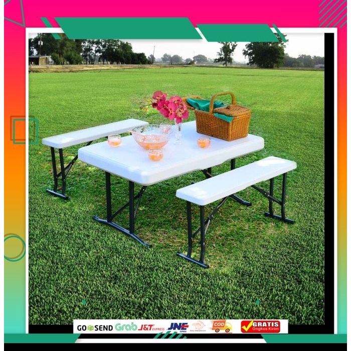 Krisbow Set Meja & Bangku Bench Lipat - Putih