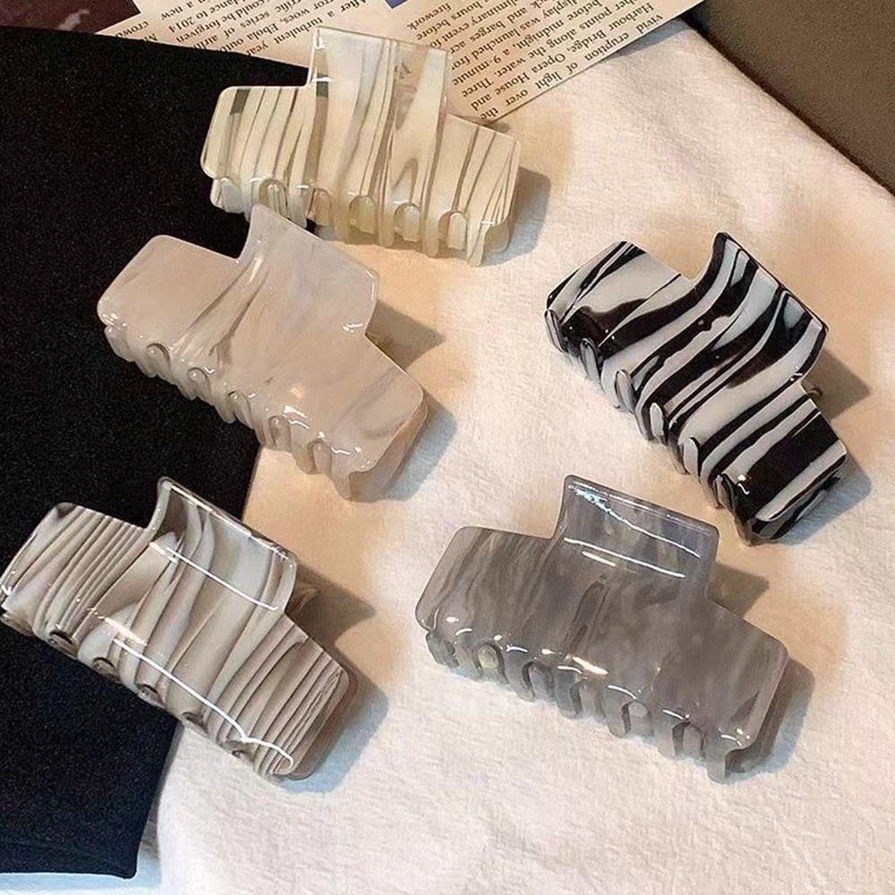 Agustinina Tinta Printing Hair Claw Back Head Elegan Retro Untuk Anak Perempuan Hiu Klip Ponytail Holder Square Ink Printing Untuk Wanita Aksesoris Rambut