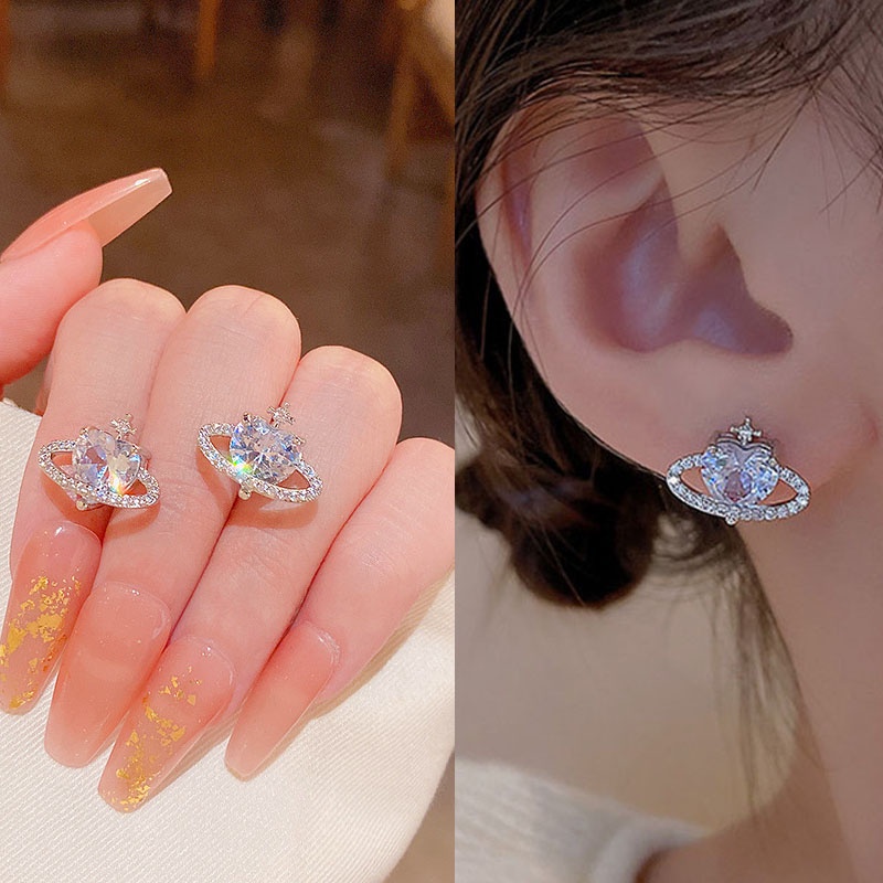 Jepang Korea Temperamen Sederhana Elegan Bunga Cinta Berlian Imitasi Mutiara Anting Fashion