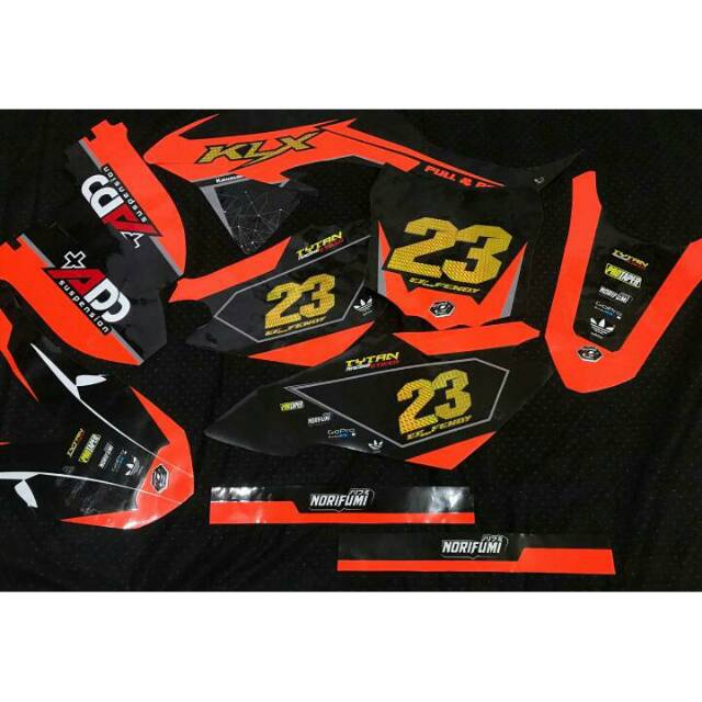 (BISA COD) Decal sticker KLX BF DTRACKER ORANGE STABILLO KOMBINASI NO START CARBON GOLD