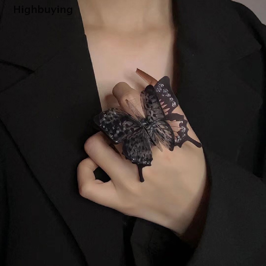 Hbid Punk Butterfly Ring Hitam Berlebihan Gothic Tiga Dimensi Vintage Finger Rings Butterfly Ring Untuk Wanita Perhiasan Aksesoris Hadiah Glory