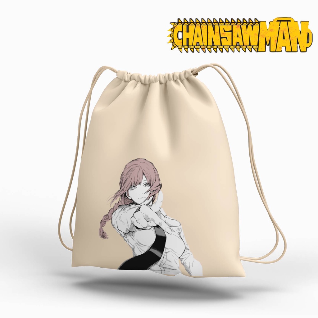 Stringbag Anime Chainsaw man Makima tas serut canvas blacu premium string bag anime totebag