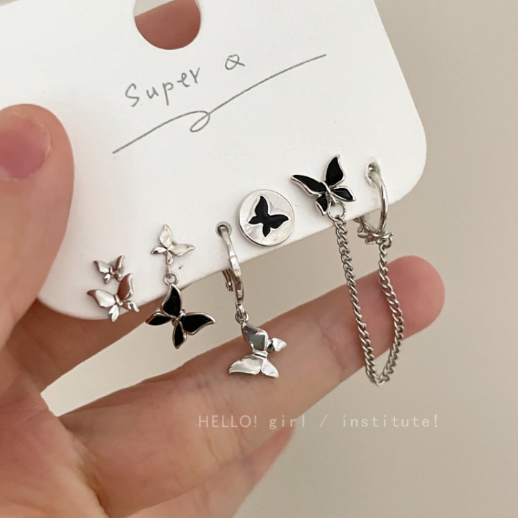 Yeezii Sweet Butterfly Heart Bear Stud Earring Set Busur Bunga Silver Anting Rumbai Untuk Aksesoris Perhiasan Wanita