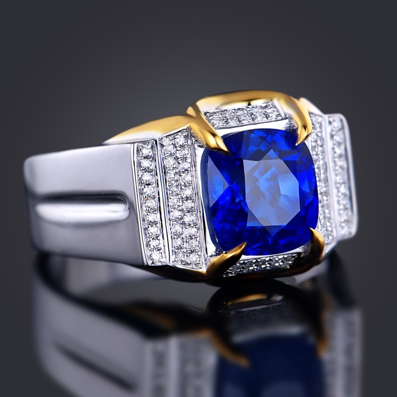 Goldkingdom Aksesoris Perhiasan Fashion Ready Stock Pt950 Srilanka Cincin Permata Biru Pria &amp; Duawarna Emas Asli Kadar 375 Bertatahkan Berlian Biru Cincin Warna-Warni Perempuan Permata Berwarna