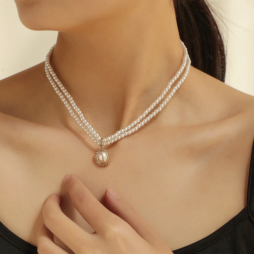 Fashion Double Layer Pearl Pendant Necklace Women's Simple Pearl Necklace Temperament Premium Jewelry Wedding Gift