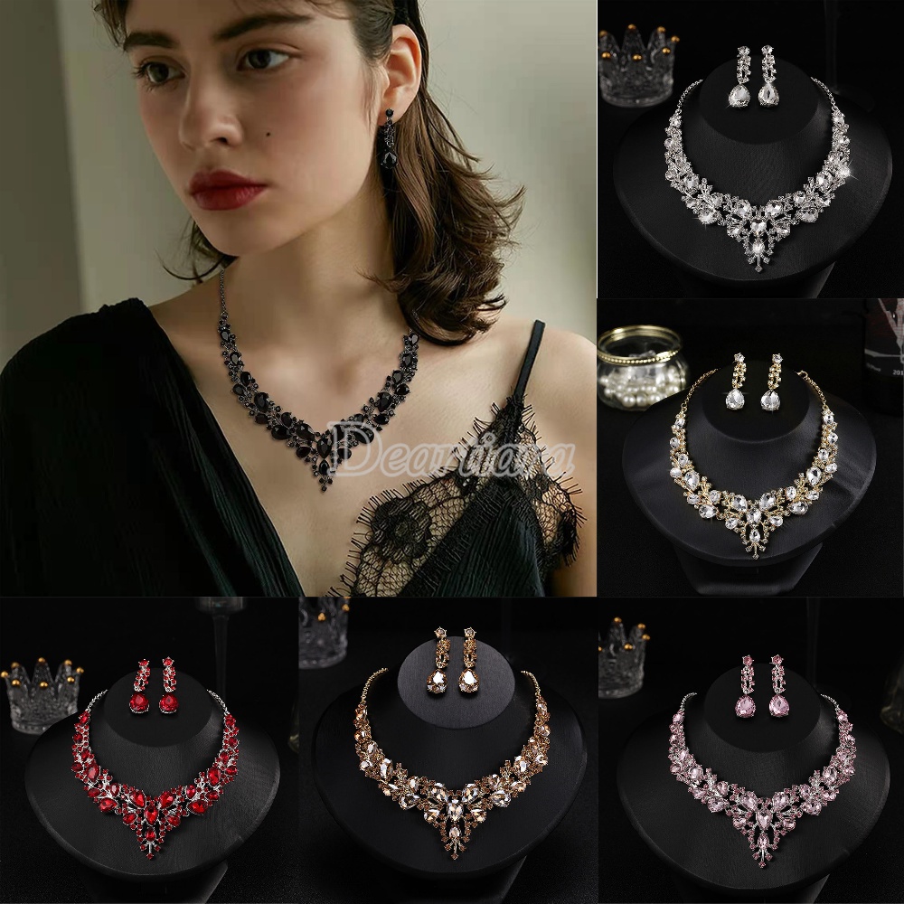 Fashion Pengantin Kalung Anting Berlian Imitasi Kalung Anting Pernikahan Set Perhiasan