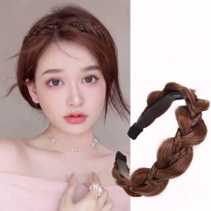 Wanita Gadis Twist Braided Wig Headband Alami Mulus Tak Terlihat Tulang Ikan Kepala Hoop Aksesoris Rambut