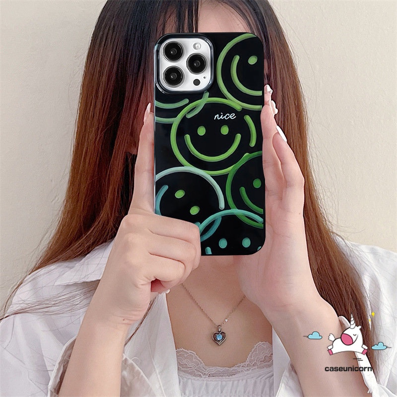 Casing Ponsel Kartun Pink Cherry Kompatibel Untuk IPhone 7plus 11 14 13 12 Pro Max XR 7 8 Plus X XS Max SE 2020 Cute Love Heart Smiley Shockproof Glossy Halus Keren Hitam Soft Cover