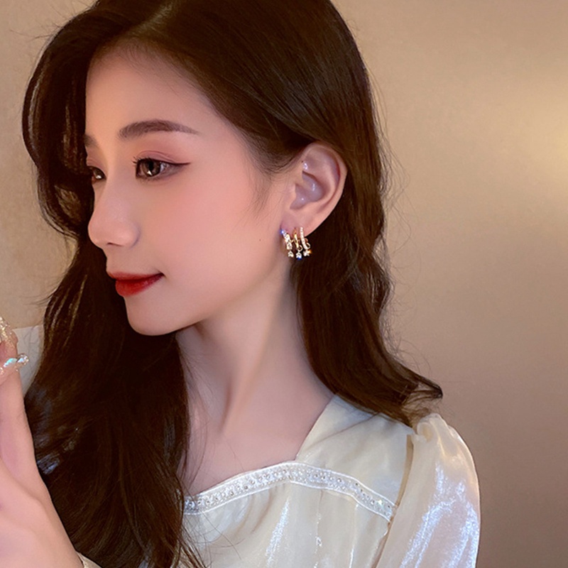Korea Gaya Baru Zirkon Mutiara Multi-Layer Anting Geometris Untuk Wanita Kristal Menjuntai Anting Fashion Perhiasan Hadiah Pesta