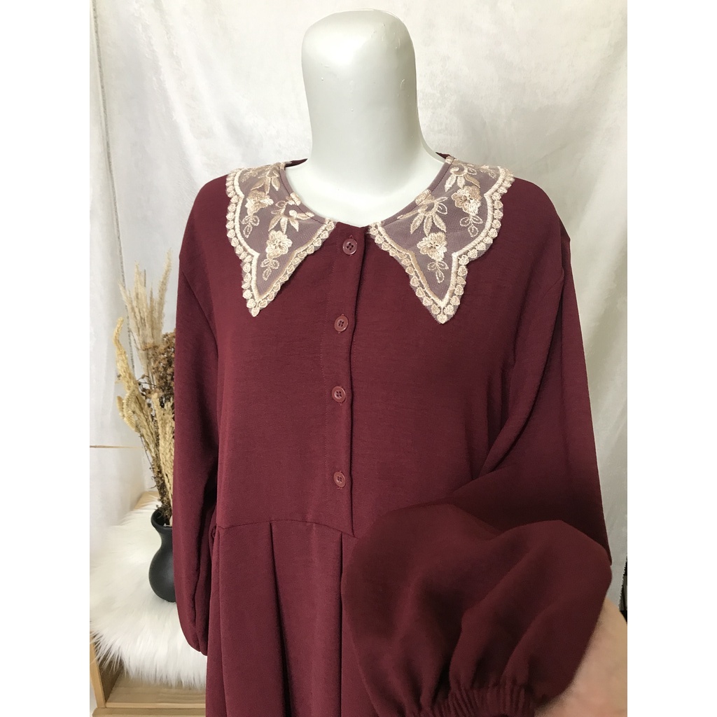 FLASH SALE GAMIS SALSABILA CRINKLE PREMIUM KERAH RENDA EMAS BORDIR BUNGA SIMPLE ELEGAN BUSUI BUMIL H