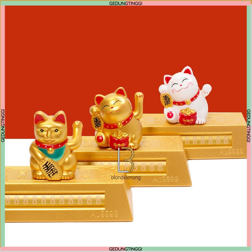 Patung Pajangan Hiasan Boneka Kucing Hoki Rejeki Rezeki Maneki Neko Maneko Neki Lucky Fortune Cat Keberuntungan Mainan Munchkin Keramik Mobil Meja Cina China Jepang Baterai Solar Tangan Goyang Gerak Bergerak Berotot Muscle Jumbo Besar Mini Lucu Imut Murah