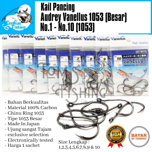 Kail Pancing Audrey Vanellus 1053 Besar (No.1 - No.10) Murah High Carbon Steel - Engkus Fishing