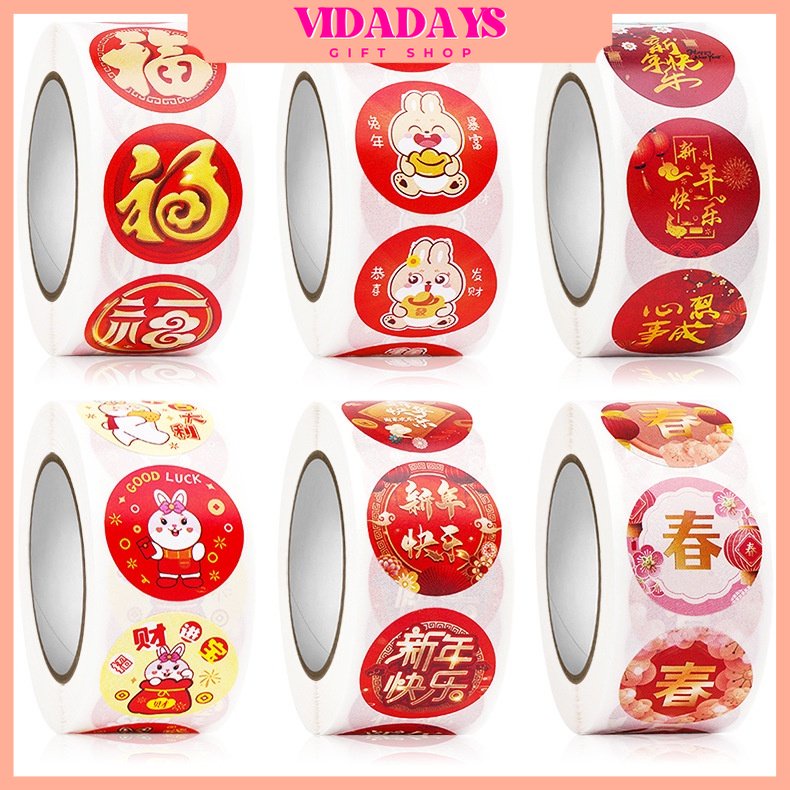 

VIDADAYS 500PCS/ ROLL STICKER HAPPY CHINESE NEW YEAR CNY / STIKER LABEL IMLEK SINCIA 2023