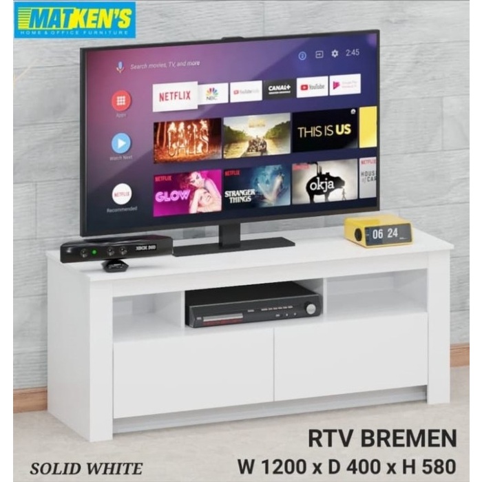Rak TV Minimalis Meja TV Bufet RTV Bremen Solid White (Palembang)