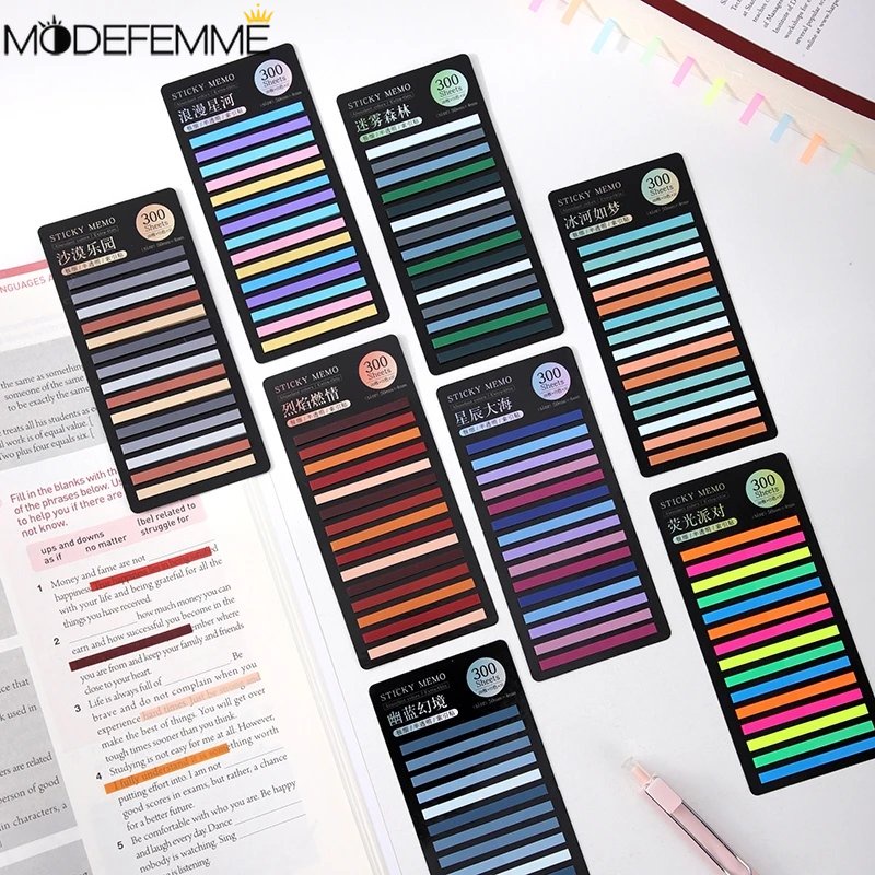 300lembar Fluorescence Index Memo Pad Notepads Stiker Notes Bookmark Warna Sticky Note PET Tembus Index Stiker Siswa Kantor Sekolah Alat Tulis Supply Stiker Index Panjang