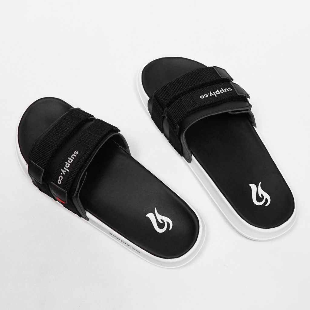 [SDL00011] Sandal Slide webbing | Sandal slop | Sandal Slide | sendal slide slippers  Footwear original Supply.Co( INSOL HITAM OUTSOL PUTIH )