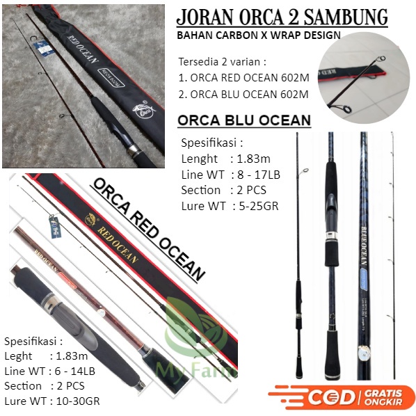 Joran Pancing Spining Sambung 2 Orca Red Dan Blue Ocean 602 Panjang 180 Cm 8-17 & 6-14 Lbs / Pancing