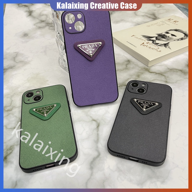 Casing Ponsel Prada Kulit Suede Untuk iPhone 14 Pro Max14Plus13 12 11 Pro Max Xs Max Xr X Xs Casing Cute Hard Back Cover