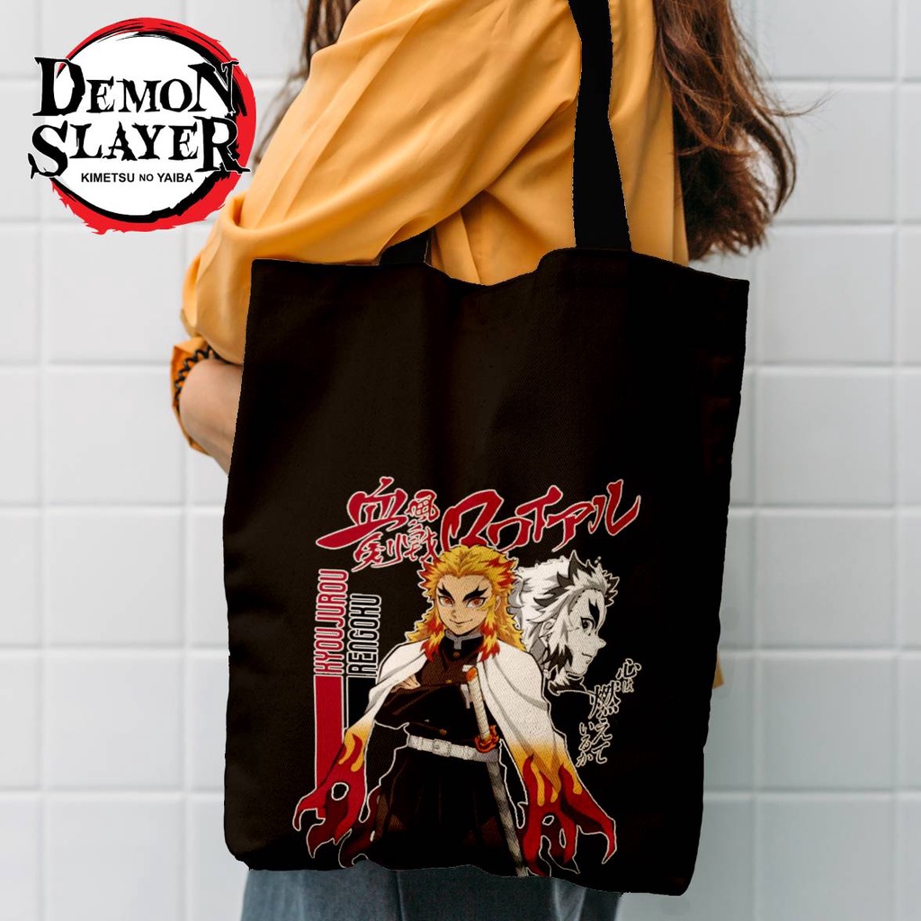 Tote bag Anime Demon Slayer Rengoku Hashira Hitam Tote bag premium Totebag seleting totebag Termurah Bahan Blacu