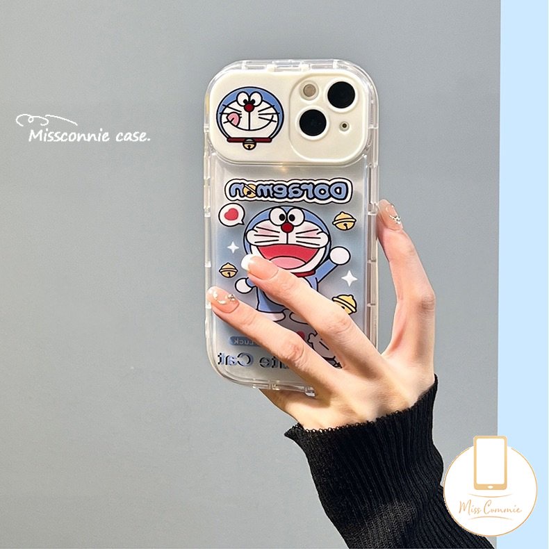 IPHONE Lovely Creative Flip Make Up Mirror Case Kompatibel Untuk Iphone11 14 13 12 Pro MAX XR 7 8 14 Plus X XS MAX SE 2020 Lucu Kartun Kucing Doraemon Casing Shockproof Lembut TPU Phone Cover