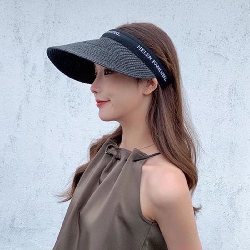 Topi Pantai Wanita Lebar Rajut Korea Senam Zumba Visor Anti UV Outdoor Gaya Kekinian PTAB