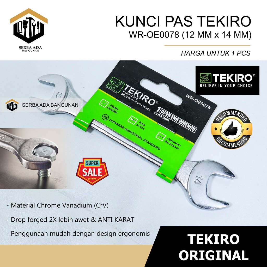 TEKIRO Kunci Pas 10 MM ~ 17 MM - Open Ended Wrench Kuat High Quality Japan