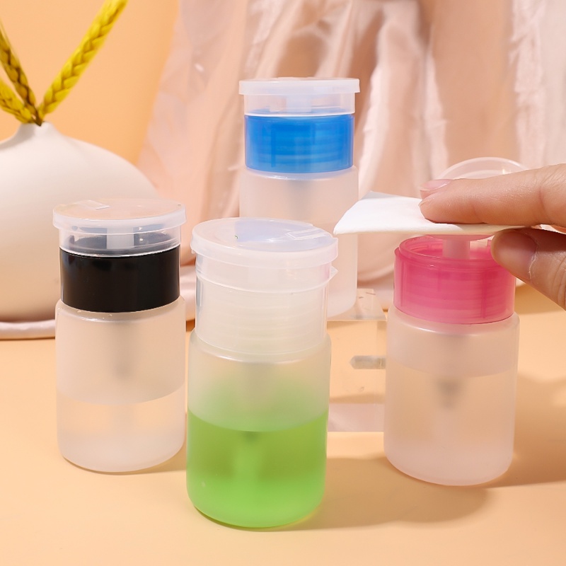 1pc 60ml Portable Nail Polish Remover Press Bottle Dispenser Isi Ulang Botol Kosong Makeup Remover Cleaner Botol Tekanan Penyimpanan Cairan