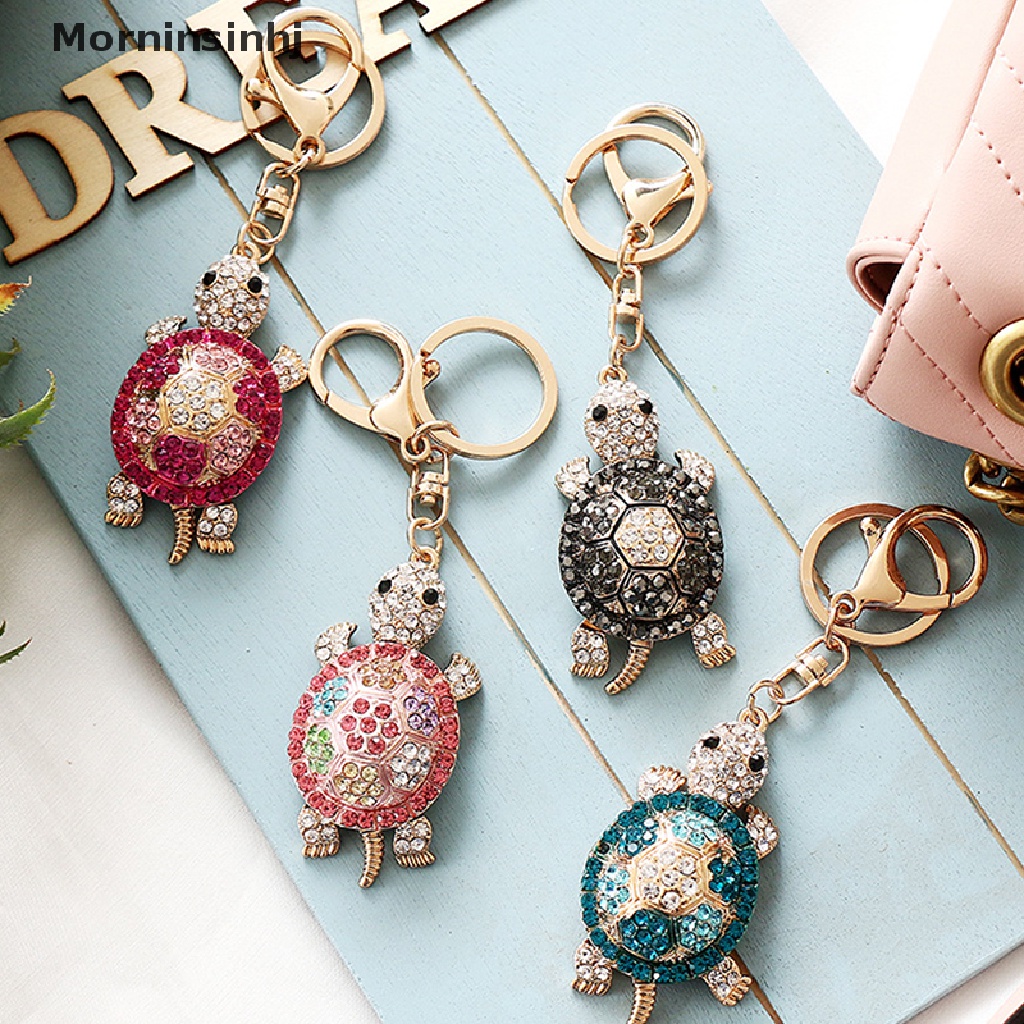 Mornin Fashion Kristal Gantungan Kunci Rings Besar Berlian Imitasi Turtle Alloy Keyring Holder Metal Pendant Keychain Bag Car Keyring Buckle Accessory id