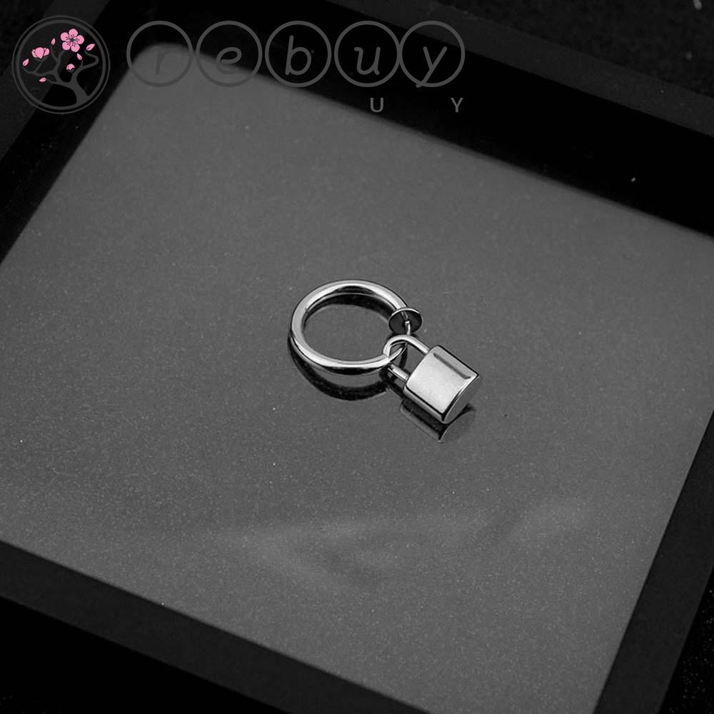 REBUY Trendy Stud Earring Punk Ear Clip Padlock Earrings Cool Style Men Korean Personality Hop Hip Simple Stainless Steel