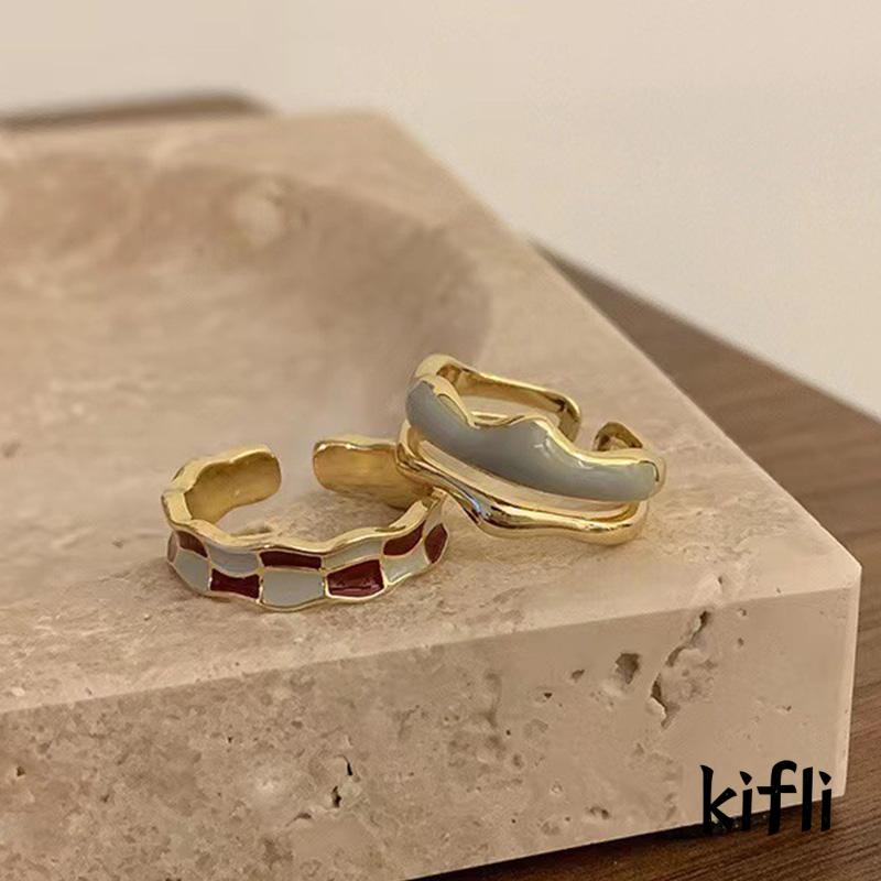 [KD] Cincin Papan Catur Fashion Adjustable Vintage Cincin Emas Tetes Minyak Untuk Aksesoris Perhiasan Wanita