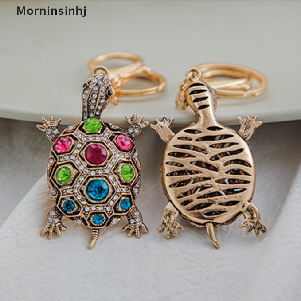 Mornin Fashion Kristal Gantungan Kunci Rings Besar Berlian Imitasi Turtle Alloy Keyring Holder Metal Pendant Keychain Bag Car Keyring Buckle Accessory id