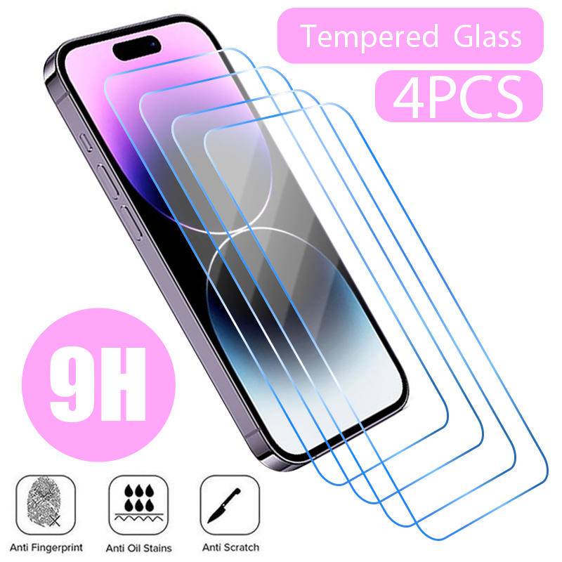 4pcs Tempered Glass Untuk iPhone 14 13 12 11 Pro MAX Plus Mini Pelindung Layar Di Atas Untuk iPhone X XS MAX XR 7 8 6 6S Plus SE 2022 2020 14Plus 13Mini 12Mini Kaca Pelindung