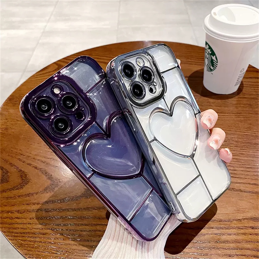 Juji Luxury 3D Love Shock Proof Case IPhone 14 Pro Max Case Iphone13 11 12 Pro Max14 Plus Transparan Sepenuhnya Tertutup Airbag Perlindungan Silikon Lembut Penutup Belakang