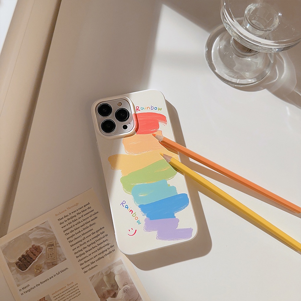 Ins Color Doodling Rainbow Silikon Case Untuk Iphone SE 2020 7 /8 Plus 14x XR XM 11 12 13 PRO MAX Casing Cover Pelindung AT0095