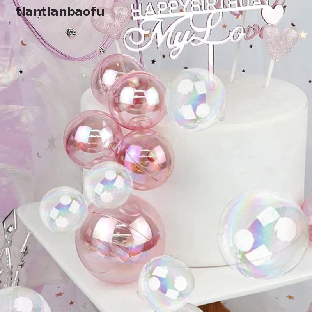 [tiantianbaofu] 4pcs Bola Bening Warna-Warni Hiasan Kue Bola Cupcake Cake Insert Topper Butik