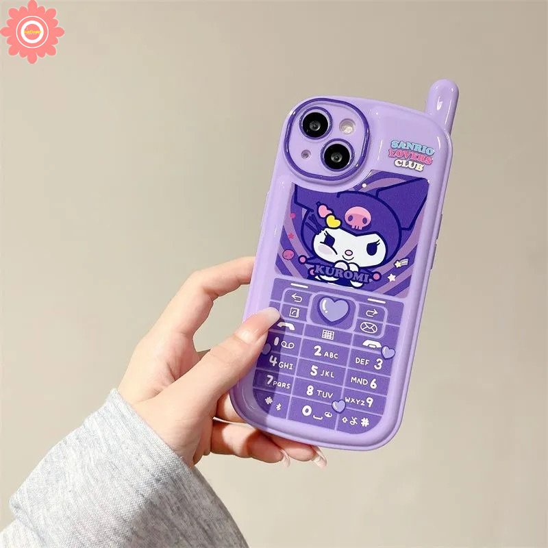 IPHONE Casing Bentuk Ponsel Kepribadian Retro Kreatif Kompatibel Untuk Iphone11 7 8 Plus 13 14 12 Pro MAX XR X XS MAX SE 2020 Kartun Imut Kuromi Melody Glossy Ungu Roes Merah Soft Case