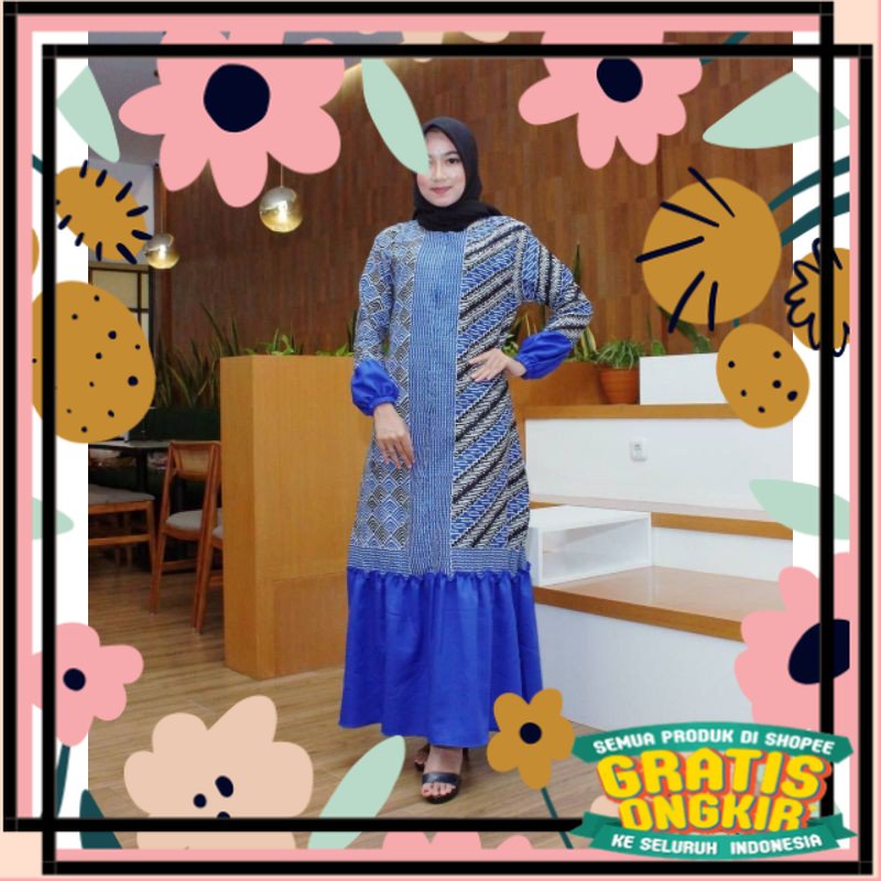 Gamis Batik Modern Wanita Gamis Sarimbit Seragam • Couple Gamis Batik / green