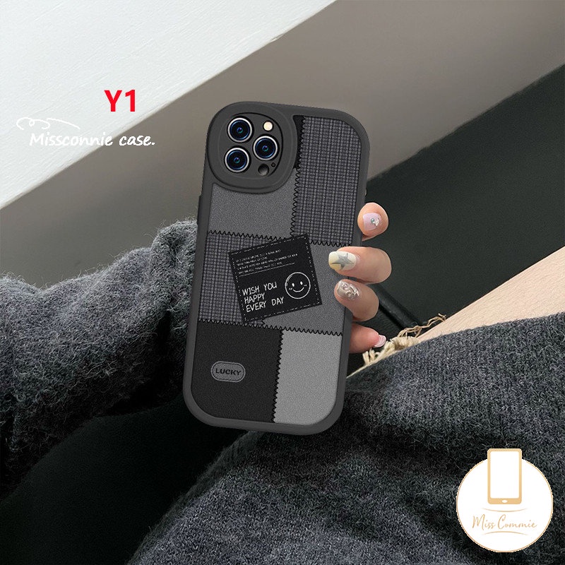 Ins Label Hitam Soft Case Realme C20 C30 C17 C55 C35 C31 C53 C12 C25s 10 5 9i 6 8i 8Pro 8 5i 7i 5 6i 6s C11 C21Y C25Y C15 C21 GT C17 C2 C20A C3 Jahitan Smiley Lucu Sarung Couple