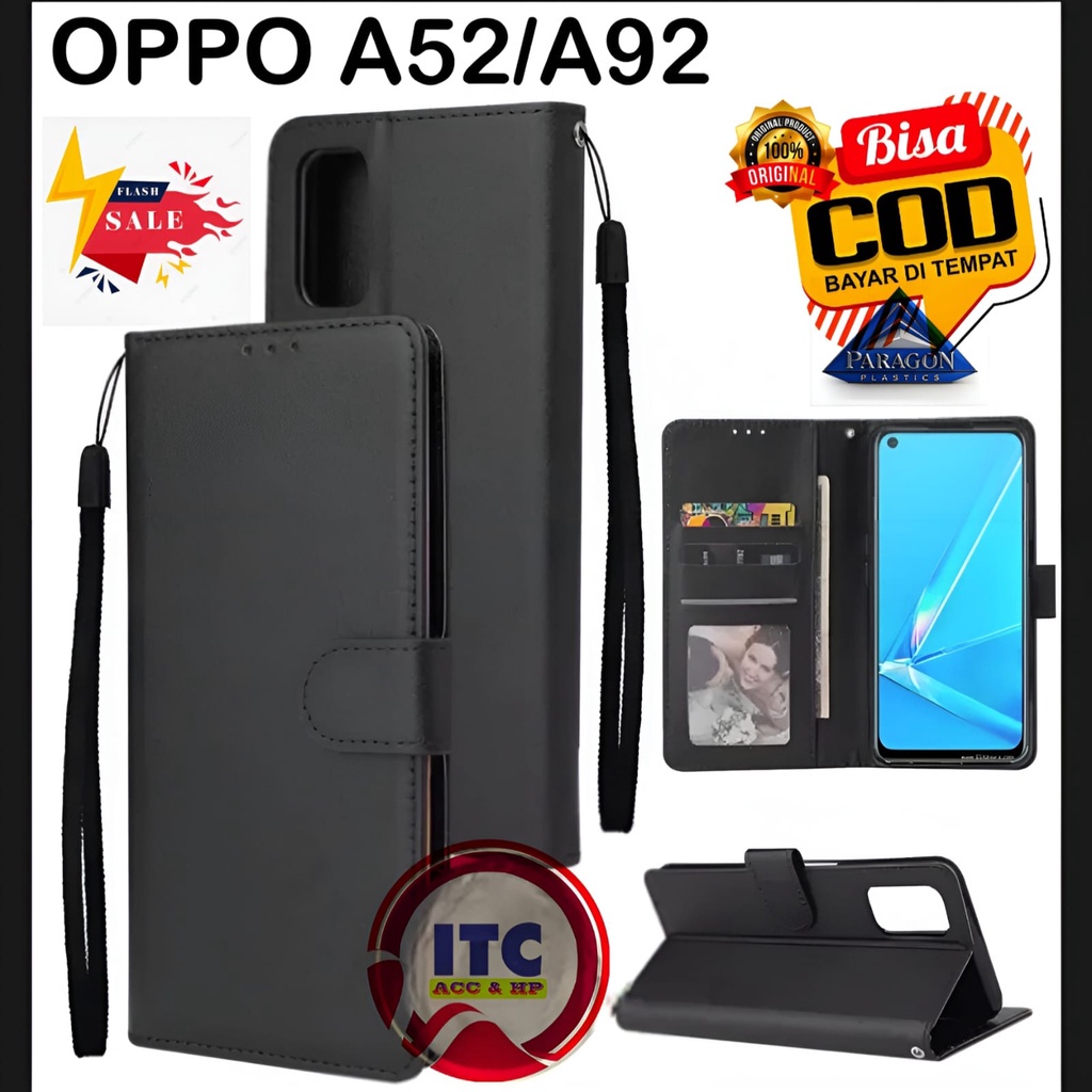 CASE PREMIUM FLIP KULIT DOMPET TYPE HP OPPO A52 / A92  LEATHER MAGNETIC FLIPCOVER IMPORT HARDCASE SOFTCASE SILIKON FLIPCOVER / DOMPET / FREE TALI / FLIP KARTU / CAMERA PROTECTOR / SLOTCARD ATM HOLDER PRIA WANITA