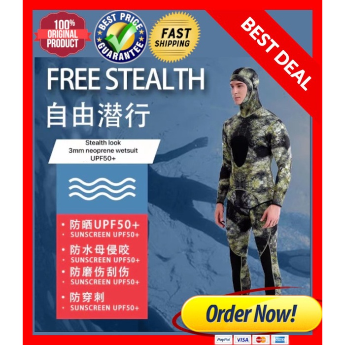 Wetsuit SETELAN Camo Scuba Diving 3mm Neoprene Stealth MODE WS06